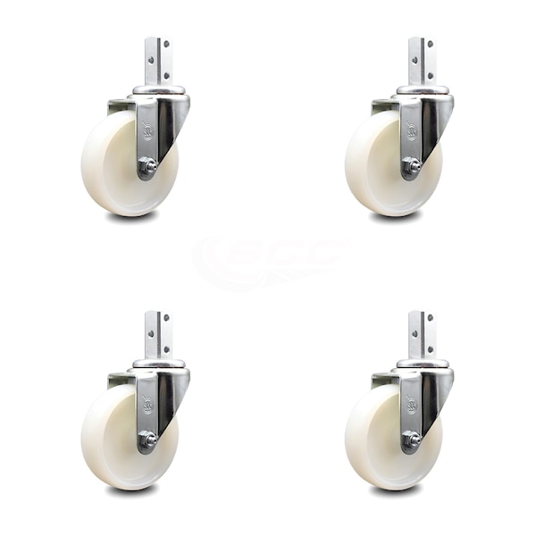 4 Inch Nylon Wheel Swivel 3/4 Inch Square Stem Caster Set